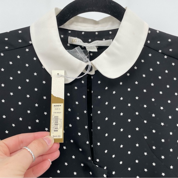 LC Lauren Conrad Womens Button Up Shirt Black Stars Collar Keyhole S - Picture 2 of 4